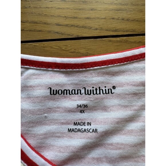 Woman Within Shirt Size 4X  Scoop Neck-Embroidered 34/36 Striped Career Beach - Picture 3 of 8